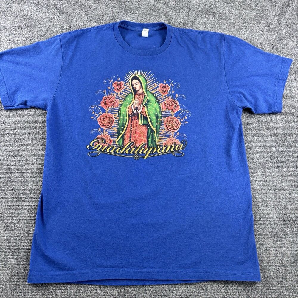 Virgen Guadalupe Shirt Mens L US L Blue Guadalupana Nuestra Virgen